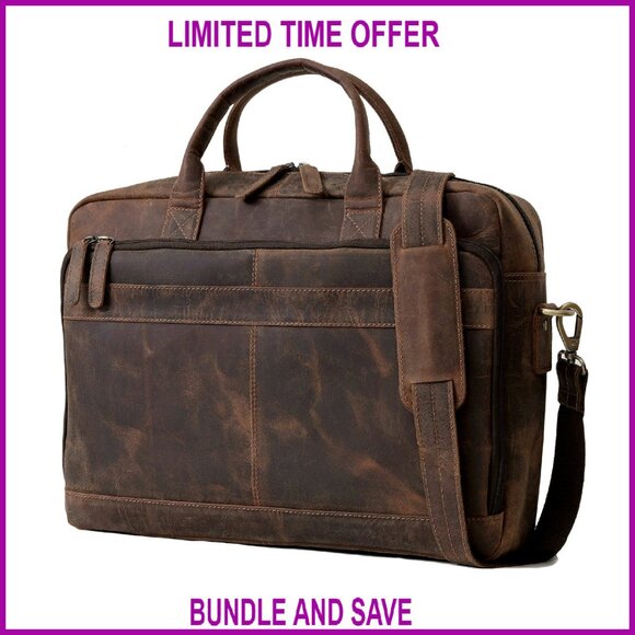 Leather Laptop Messenger Bag Briefcase Trolley Compatible Multiple Compartments